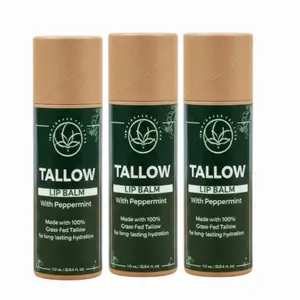 Trio Bundle: Tallow Lip Balm Peppermint - 100% Grass Fed Beef Tallow, Shea Butter, Organic Beeswax, Non-GMO Vitamin E Oil, Peppermint Essential Oil, Non-Vegan, Plastic Free, Palm Oil Free