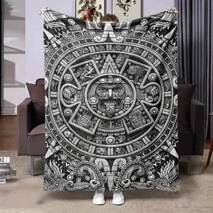 Modern Aztec Style Flannel Throw Blanket, Soft and Warm Digital Printed Fleece, Multi-functional Gift Blanket, 100% Polyester Fiber, 200-250g Lightweight Fabric, Suitable for Sofa, Office, Camping, Travel, All-season Comfortable Blanket