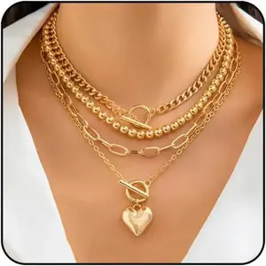 Chunky Gold Necklace Non-Tarnish Gold Layered Necklaces for Women Paperclip Chain Necklace Big Heart Pendant Necklace Gold Necklace Stack Gold Jewelry Set