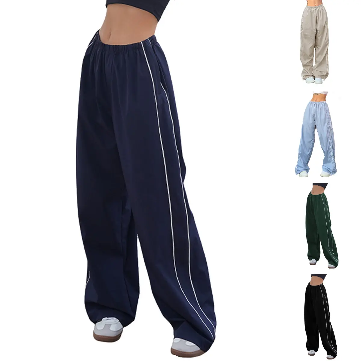 Molitree Women's Parachute Pants Baggy Elastic Waist Relaxed Y2K Track Pant Trousers with Drawstring Hemline & Side Pockets for Spring Summer Fall Winter Jogging Flared Joggers Casual Athletic Joggers