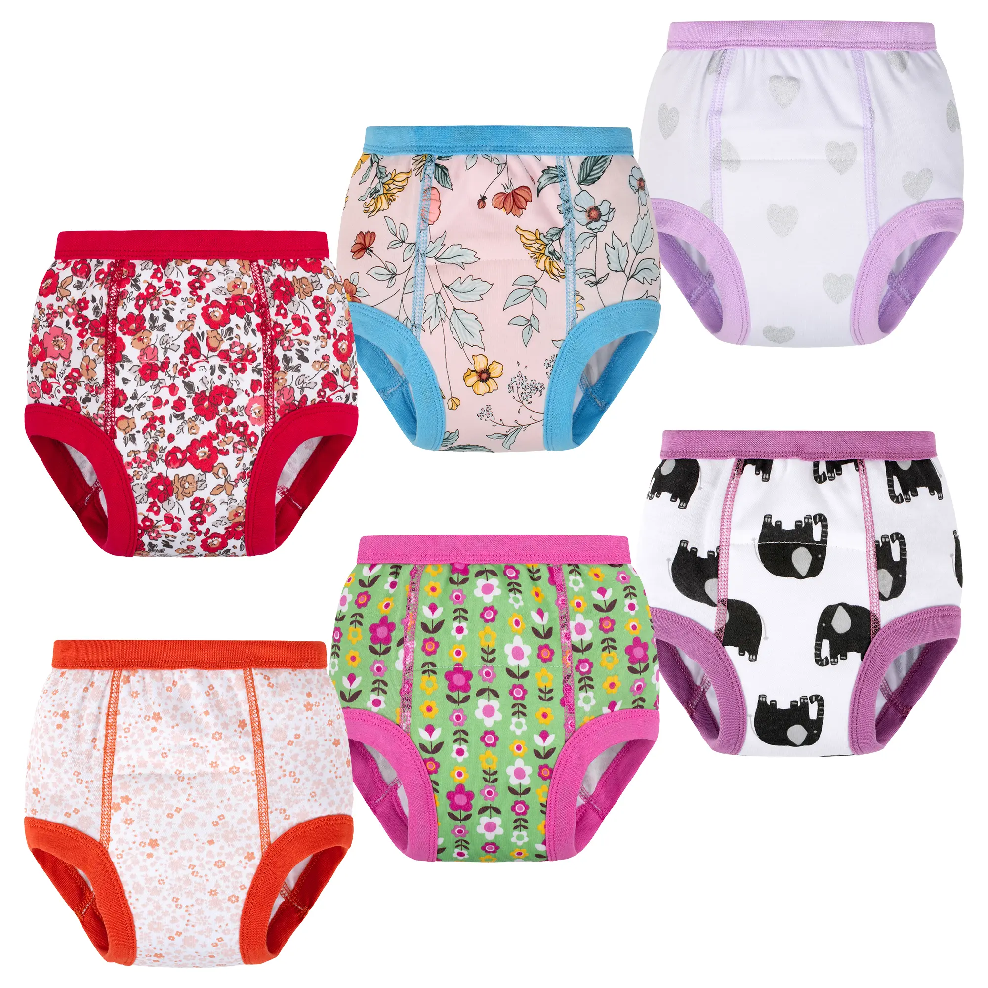 BIG ELEPHANT 6-Pack Potty Training Pants, 100% Cotton Reusable Toddler Underwear, Helps Feel Wetness, Boys Girls 12M-4T