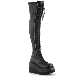 Demonia Shaker-374 Black Str. Vegan Leather Over-the-knee Boots