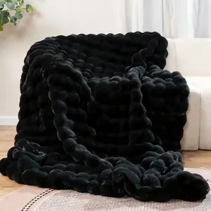Luxury Fluffy Cloud Blanket 60x80 Inch Super Soft Imitation Rabbit Fur Throw Ultra-Thick Plush Blanket for Couch & Home Decor Perfect Women's Gift in Elegant High-End Black