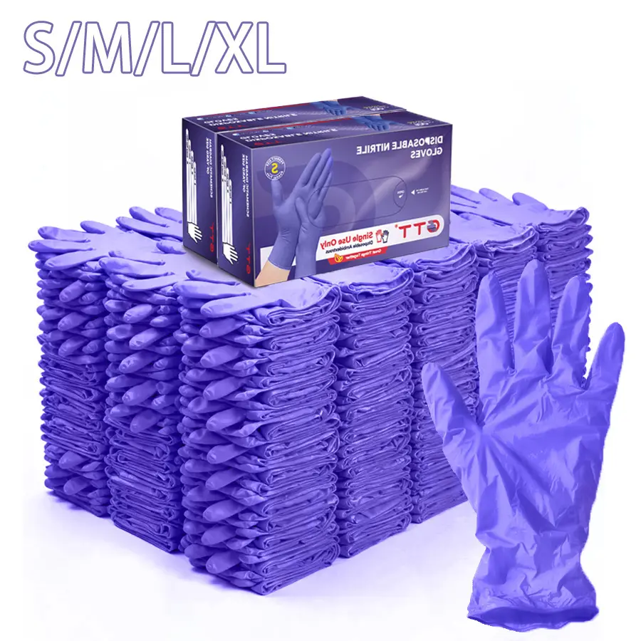 200/500Pcs Heavy-Duty Nitrile Gloves Volet-5.5 Mil Thick-Bulk Box Durable Gloves, Powder free Latex-Free, Single-Use, Heavy-duty Disposable Gloves, for Food Preparation Cleaning, Tattoo, Hair Dyeing, Pet Grooming, Beauty Salons, Household Chores