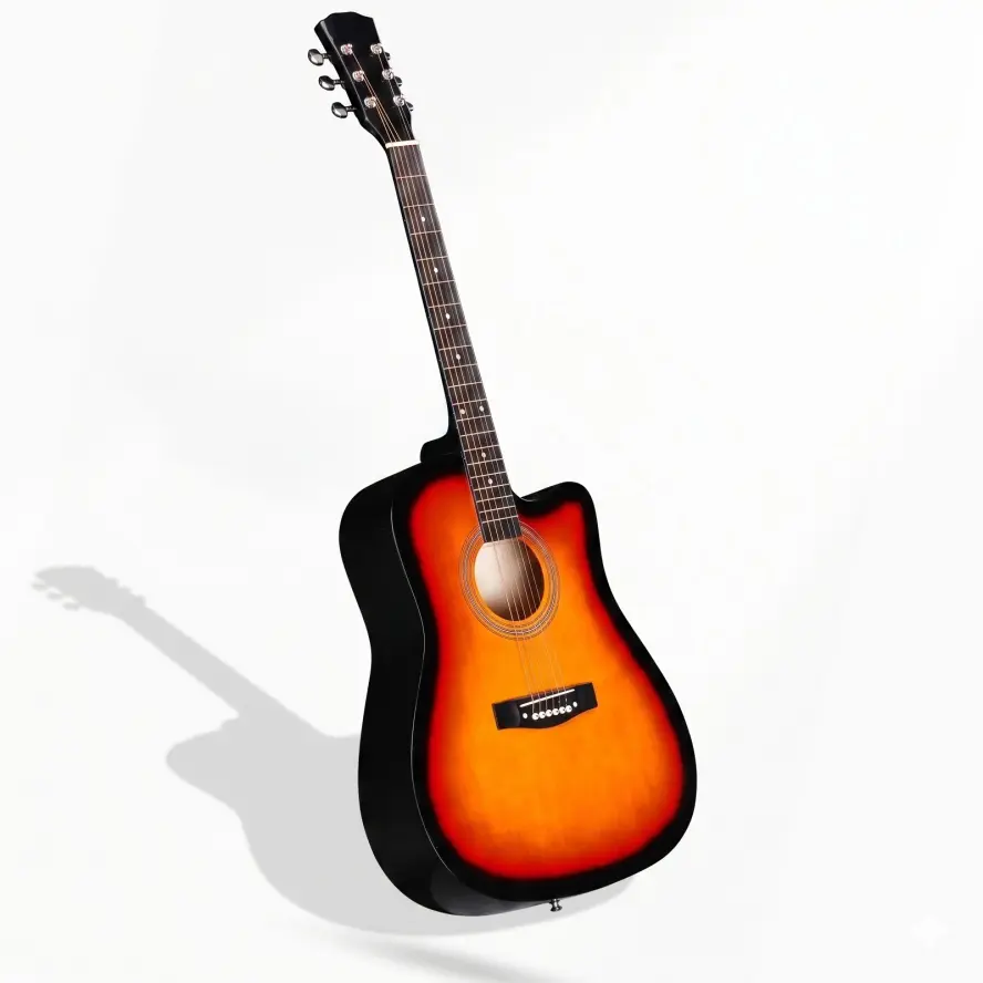 1 x 41-in Wood Cutaway Neck Acoustic Guitar, Sunset Finish, Full-Size Steel String Guitar with Gig Bag, Capo, Digital Tuner, Extra Strings, Picks, Shoulder Strap, Wrench Tool for Beginners, Outdoors Practice, School, Unisex