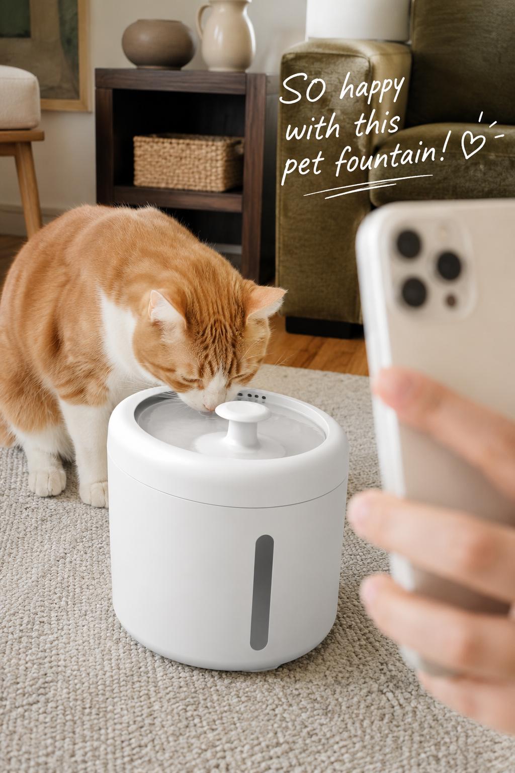 Smart Pet Water Fountain, 2L Circulating Flowing Water Dispenser with 4-Stage RAM Filtration, Silent Pump, Stainless Steel Tray, Spill-Proof Bowl, Hydration Boost Pet Feeding Accessory for Cats & Dogs
