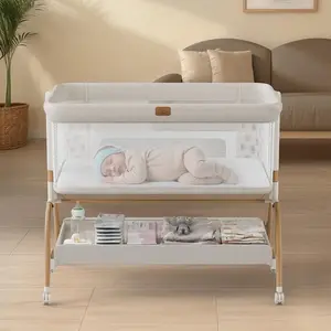 3-in-1 baby bassinet bedside sleeper crib with mattress, soft breathable sheet, full mesh sides, 6 height settings adjustable, stable and secure for newborns