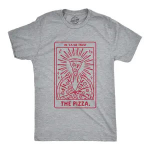 Mens In 'Za We Trust Pizza T Shirt Funny Tarot Card Pizza Slice Fortune Teller Graphic Tee Mens Funny T Shirts Cool Vintage Fashion T-Shirt Gift Classic Menswear Funny Food Short Sleeve Novelty Tees for Guys Light Grey