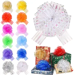 24 Pack Christmas Pull Bows for Gift Wrapping Large 6 Inch Organza Crafts Bows with 2 Inch Ribbon for Present Wrapping Gift Baskets Wedding Valentine Multicolor