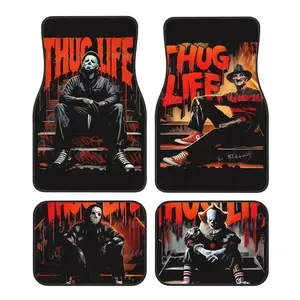 Universal Thug Life Car Floor Mats Set of 4, Premium Synthetic Rubber, Non-Slip & Waterproof, Easy to Clean, Fits Most Vehicles, Car Interior Accessory