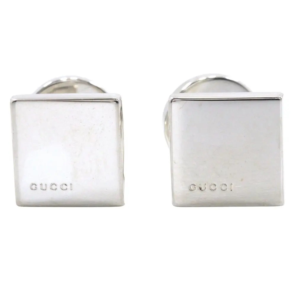 Pre-owned GUCCI Sterling Silver 925 (Ag925) Small Leather Goods Square Logo Silver 925 Cufflinks