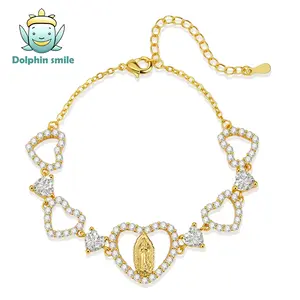 Virgen de Guadalupe Bracelet for Women Heart Chain Design with Virgin Mary Charm Gold Plated Fashion Jewelry