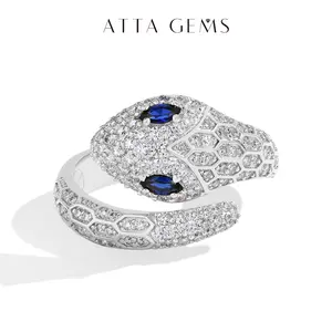 Unisex Classic D-VVS1 Color Synthetic Moissanite Artificial Gemstone Ring, Sapphire-Eyed Snake Design, Daily Wear Gift Jewelry, Elegant Engagement Ring R219 summerwins,summerwins