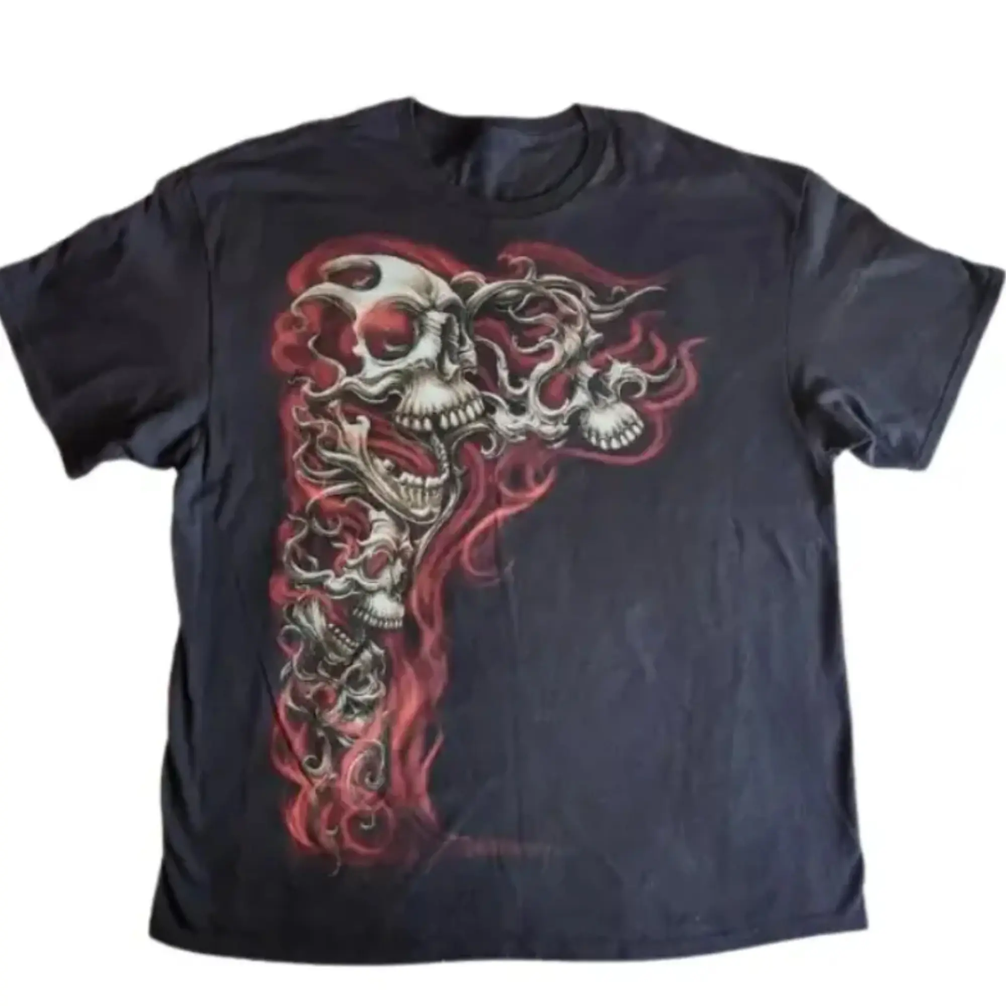 Y2K Gothic Punk Flaming Skulls Biker Grunge Affliction Black Graphic T-Shirt, Skulls Shirt, Unisex T-Shirt, Gift For Men