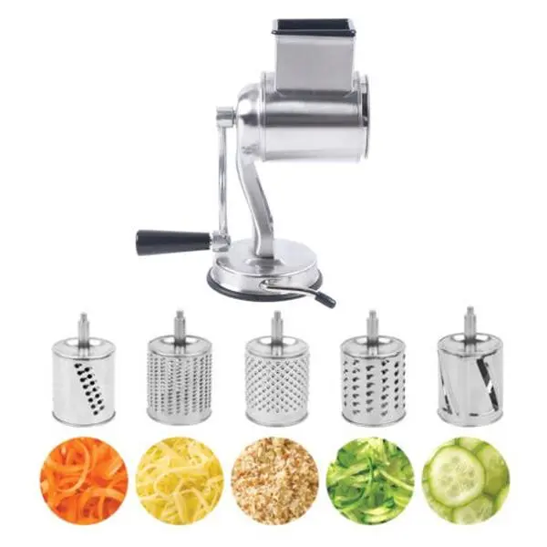 Stainless Steel Rotary Cheese Grater & Hand Drum Slicer, Multifunctional Kitchen Gadget with Crank for Ease, Includes Vegetable Grater Blade, Kitchen Gadgets