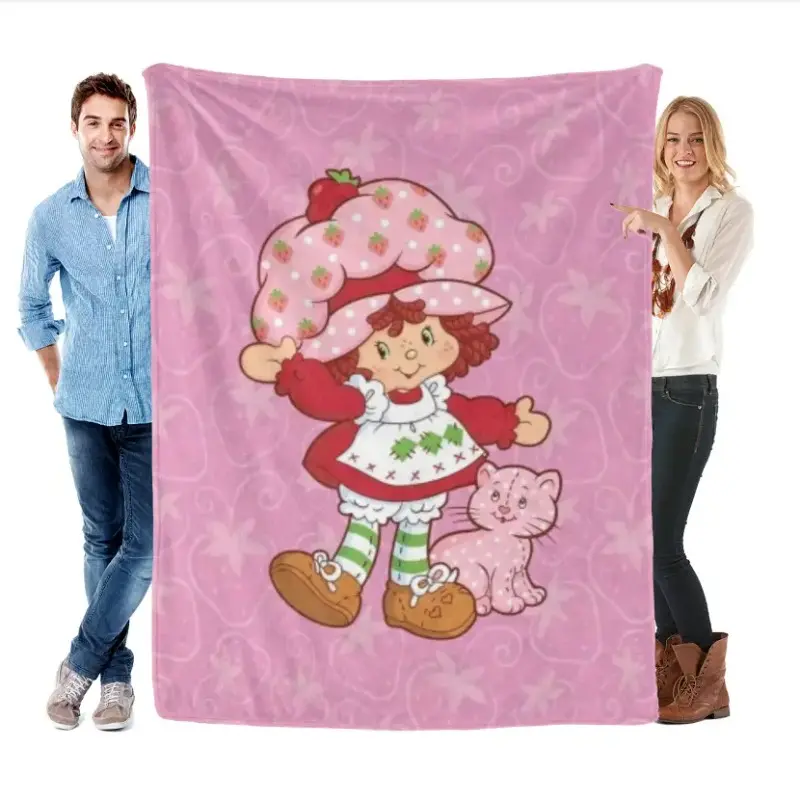 Strawberry Shortcake Cute Cartoon Blanket Ultra Soft Flannel Cozy Warm Bedroom Couch Sofa Travel Throw Decor Decorative Throw Perfect Birthday Gift Christmas Gift for Kids Teens Girls Women Kawaii Fruit Style