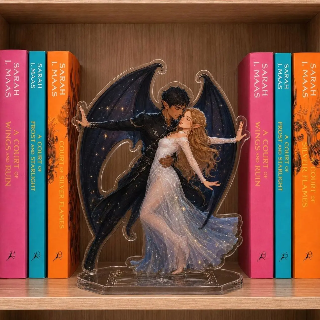 Feyre and Rhysand Acrylic Bookend Standee, Night Court Inspired Bookshelf Decor, Fantasy Romance Reader Gift, Fae Couple Shelf Display