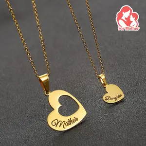 2-piece set of mother-daughter hollow heart pendant necklaces, stainless steel, birthday and Mother's Day gift for mom and daughter