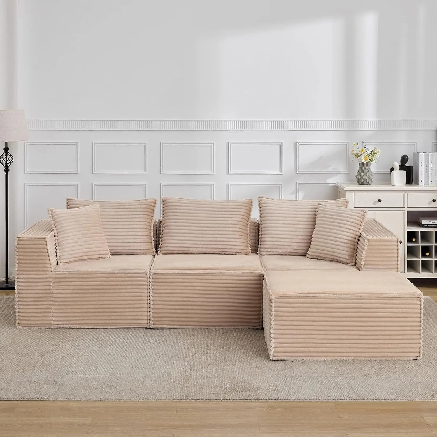 Garvee Convertible 107" Cloud Couch Sectional Set - Modular Boneless Sofa for Living Room - Memory Foam Deep Seat Floor Couch No Assembly Compression Sofa, Beige(Only Left & Right Section)