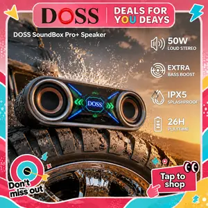 DOSS SoundBox Pro+ P400 Bluetooth Wireless Outdoor Speaker - 50W Full Range Stereo Sound System, Dual 25W Woofer Drivers, DSP Tech, 26H Playtime, 2 Batteries, USB Rechargeable Speaker, Portable, Home Use, Black with Phantom Mirror Light Show fathersdaygif