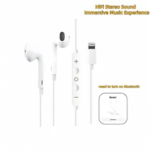 iPhone Lightning Wired Earphones, Semi-In-Ear HiFi Audio, Line Control Mic, HD Calls, Bass Sound, Music, Gaming, Commute, Sports