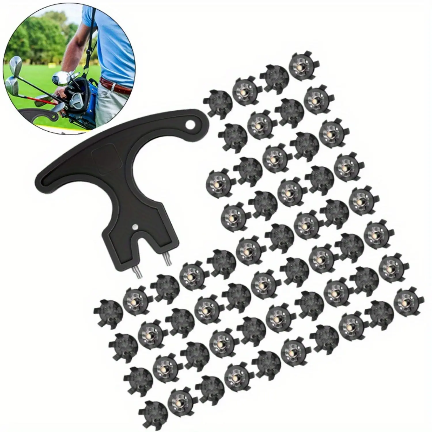 51Pcs Golf Shoe Spikes Replacements Set 50 Golf Shoe Cleats with 1 Black Golf Cleats Spanner Metal Thread Screw 6 mm Dia Golf Cleats Replacement for Cricket Shoe(Black),summerwins