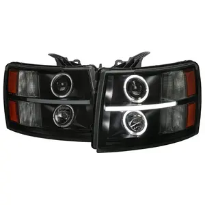 2007-2013 Chevrolet Silverado 1500 2500 3500 LED Strip Dual Halo Projector Headlights (Matte Black Housing/Smoked Lens)