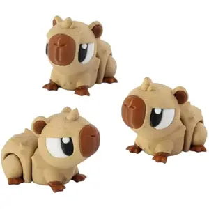 PowerTRC 3D Printed Articulated Capybara Fidget Toy 3 Pack – Flexible Cute Animal Desk Decor, Adult Stress Relief Fidget Collectible – 3D Printed in USA
