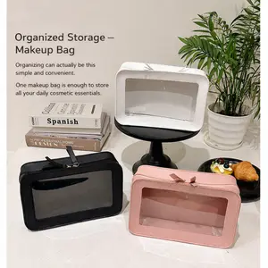 Clear Makeup Bag, 1 Count Large Capacity Cosmetic & Home Storage Bag, Zippered Makeup Organizer for Brushes, Concealer, Foundation & Skincare, Versatile Travel Cosmetic Pouch for Travel, Daily Use & Christmas Stocking Fillers