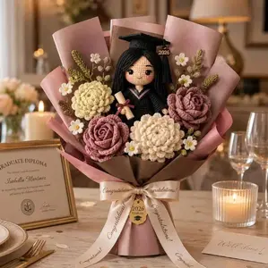 Graduation Gift Custom Crochet Flower Bouquet with Graduate Doll | Personalized Senior Gift | Handmade Graduation Keepsake | Cute Class of 2026 Plush Flower Bouquet | Unique Graduation Present for Her, Friend & Daughter #GraduationGift#CrochetBouquet2026