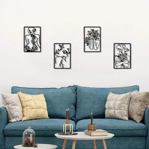 Abstract Figure Line Drawing Unframed Wall Art, 4 Counts/set Metal Wall Decor, Wall Art for Home Living Room Bedroom Office Gallery, Poster, Art Wall Decoration, Artistic, Indoor Decoration, Modern Abstract Design