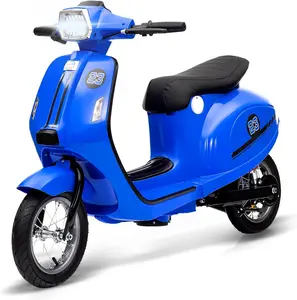 【Christmas Gift】Blue 24V Electric Moped Scooter For Kids Ages 8 To 12 With 350W Motor Waterproof Design Rear Brake Twist Grip Throttle Led Lights Pneumatic Tires And Shock Absorption Blue Handlebar