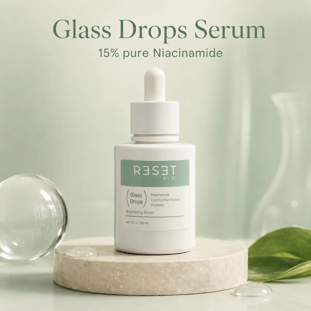 Reset by JC Glass Drops Brightening Serum with Niacinamide, Licorice Root Extract & Peptides