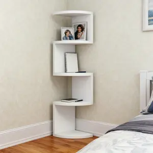 5-Tier Rustic & Modern European Corner Floating Shelf, Wall Mounted Corner Bracket, Multipurpose Storage Rack Decor for Kitchen Living Room Bedroom Bathroom Home Office, Durable A94 Black White