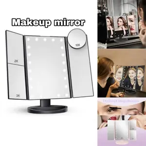Makeup Mirror Vanity with Lights, Lighted Makeup Mirror, 2X 3X 10X Magnification, Magnifying Mirror, Touch Control, Trifold Mirror, Dual Power Supply, Valentine's Day Mother's Day gift for Women