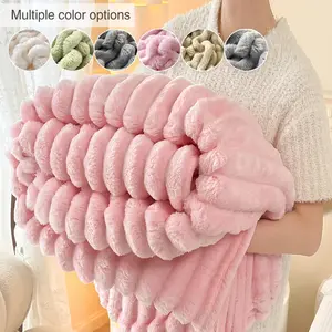 Soft Warm Plush Blanket, Thickened 400g Milk Velvet, Striped Comfortable Dual-Sided Throw, Reversible Fluffy Blanket, Multi-Purpose for Sofa Bed Travel Gift, Soft Cozy Blanket