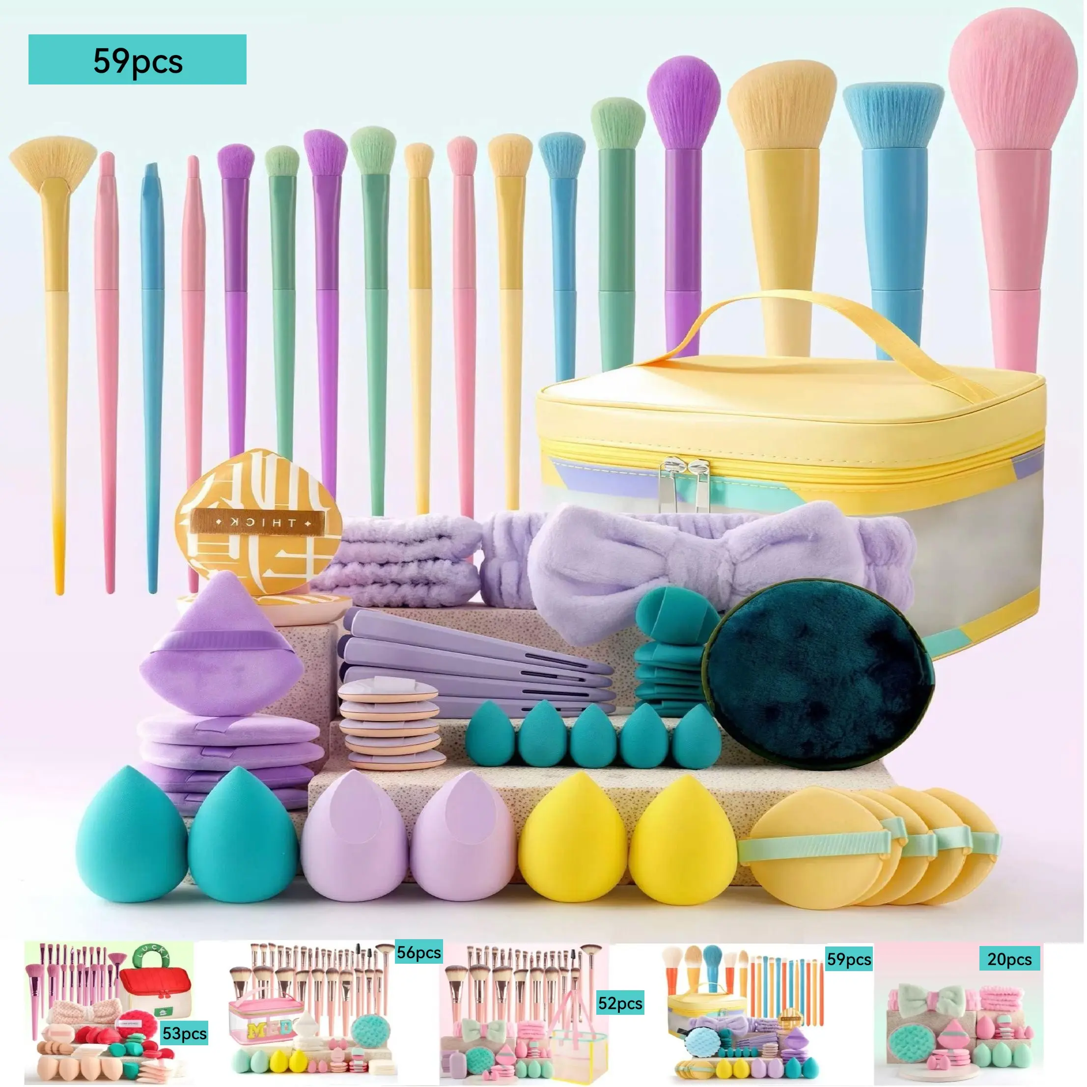 Multicolor Beauty Tool Set, Makeup Accessories, Makeup Brushes, Multi-shaped Beauty Blenders, Cleaning Pad, Hair Band, Portable Makeup Bag, Cosmetic Tools - Essential for Makeup Artists & Beauty Enthusiasts, Soft & Skin-Friendly, Makeup Tools Gift