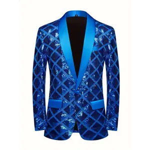 Men's Sequin Shiny Stereoscopic Pattern Prom Suit Jacket, Single Button Blazer for Wedding & Banquet Menswear Sleeve