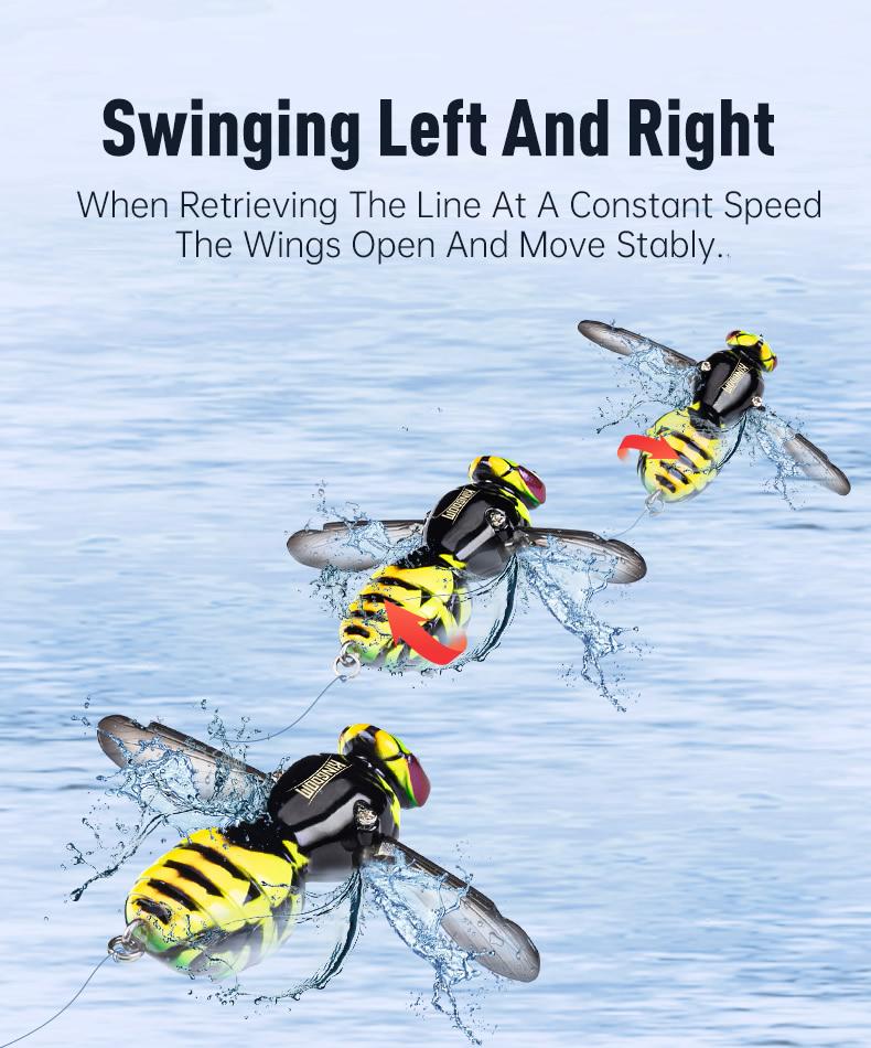 Realistic Topwater Wasp Crawling Fishing Lures Insect Design Noisy Splash Action Floating for Bass and Trout Fishing Anglers, Wasp Lure