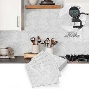 Removable Decorative Splash Proof Wall Tile Stickers, Herringbone Design, Waterproof & Mould-Proof, DIY Install, Bathroom & Kitchen