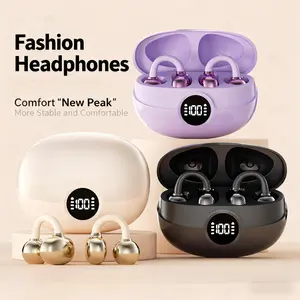 Open-Ear Clip-On Bluetooth 6.0 Earbuds - 40H Long Playtime, Hi-Fi Sound, LED Display, IP4 Waterproof, Ultra-Light Comfort for Sports & Running Wireless Music Earphones Tws Wireless Headphones Noise Cancellation Violet tiktokshopcreatorpicks