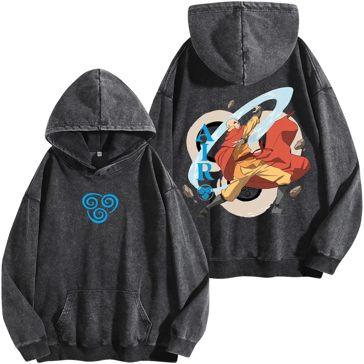 Avatar Team Adult Avatar Aang Zuko Toph Katara The last Air Bender Hero Double Printed Oversize Washed Hoodie heavytweight Acid Washed Tee TV Show Graphic Top Cotton Gift T-Shirt For Comic Lover, Gift T-Shirt For Movie Lover