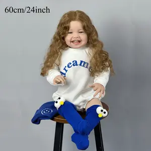 60cm 24inch Reborn Baby Soft Vinyl Smiling Girl Doll Newborn Princess Toddler Bebe Alive Bedtime Toy for Children Christmas Gift