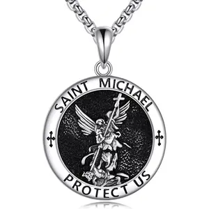 925 Sterling Silver Saint Religious Necklace for Men Patron Saint Medal Necklace Amulet Protect Us Medal Pendant Necklace Christian Jewelry Birthday Christmas Gifts for Women Men