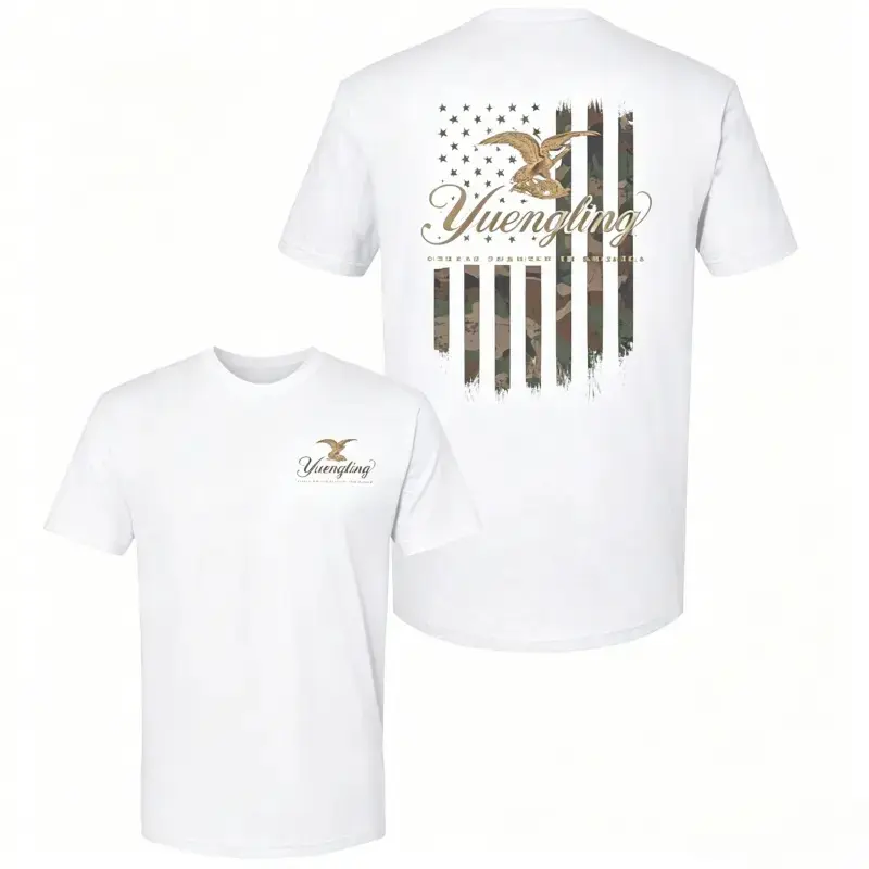 Yuengling Camo Flag Unisex Short-Sleeve Round Neck Loose-Fit Casual Tee - America’s Oldest Brewery Shirt, Vintage Beer Logo Menswear Top, Sports & Outdoor Casual Streetwear Gift (Full Sizes), Shortsleeve