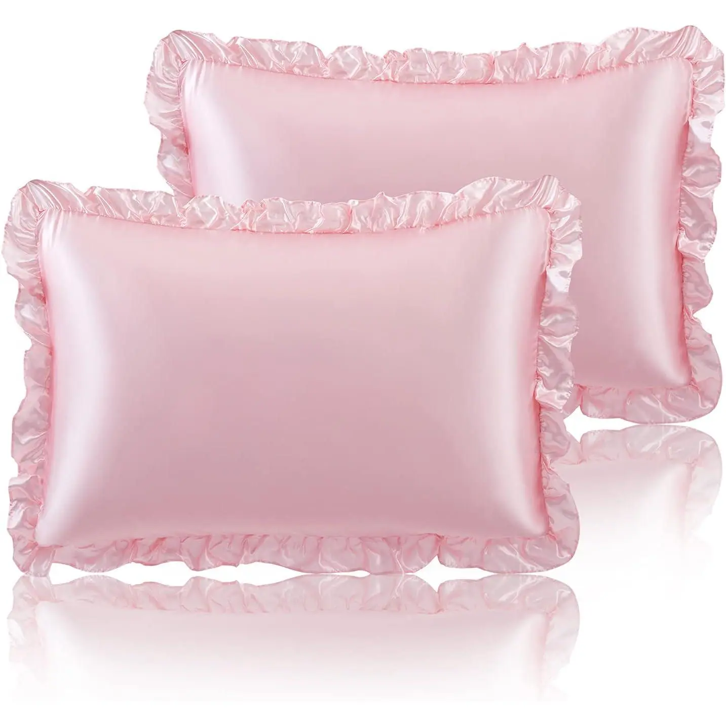 Ruffled  Satin Pillowcase Set of 2, Blush Pink Silky Satin Pillow Cases for Women Ruffle Pillow Shams Covers Princess Room Decoration, with Envelope Closure