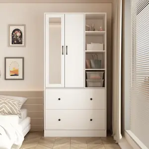 FUFU&GAGA Wardrobe Closet Armoire with Mirror Scalable Hanging Rod Cabinet Cupboard Furniture