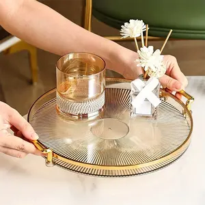 1 PC Round Tray, Multifunctional Decorative Round Tray with Handle, Bread Fruit Dessert Snack Tray, Salad Serving Plates, Ideal for Kitchen Organization, Party Serving and Display