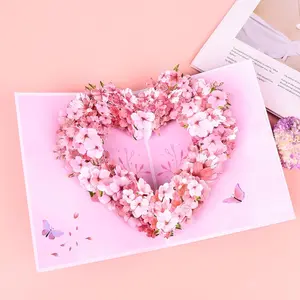 3D Heart & Flower Design Greeting Card, 2 Counts/set Pop Up Card with Envelope & Letter Sticker, Birthday Gift for Him & Her, Anniversary Card, Custom Message Card