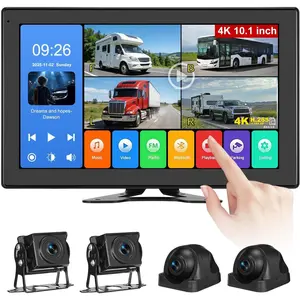 RV Backup Camera System - 10.1 in Touchscreen UI 4-CH Monitor, 1080P IP69 Rated Wired Setup Camera with DVR Loop Recording, Bluetooth for Hands-Free Calls, Truck & Car Electronics Accessories